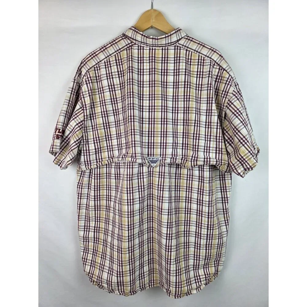 Florida State University FSU Mens Columbia Shirt Sz Large Plaid Short Sleeve Top
